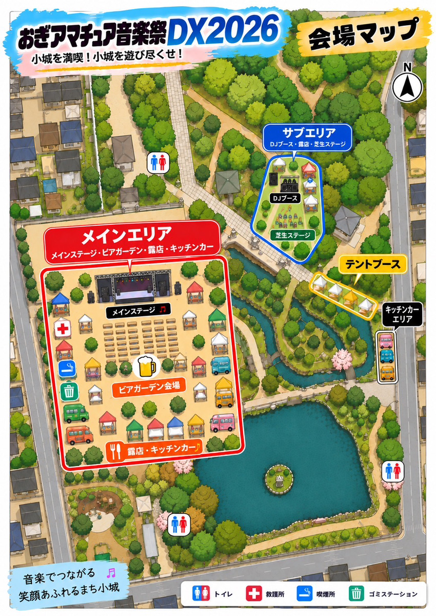 おぎアマチュア音楽祭DX2026 小城公園 自楽園 会場マップ